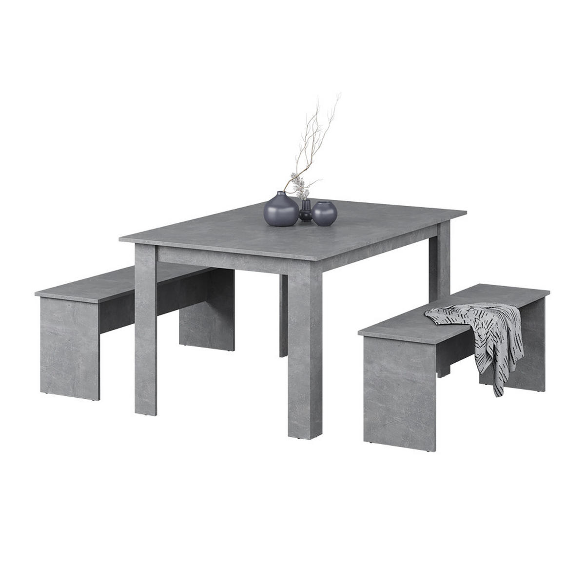ESSTISCH SET Sentio Beton 137.6 x 92.8 cm mit 2 Bänken - Grau, Holzwerkstoff (137.6/73/92.8cm) - Vicco
