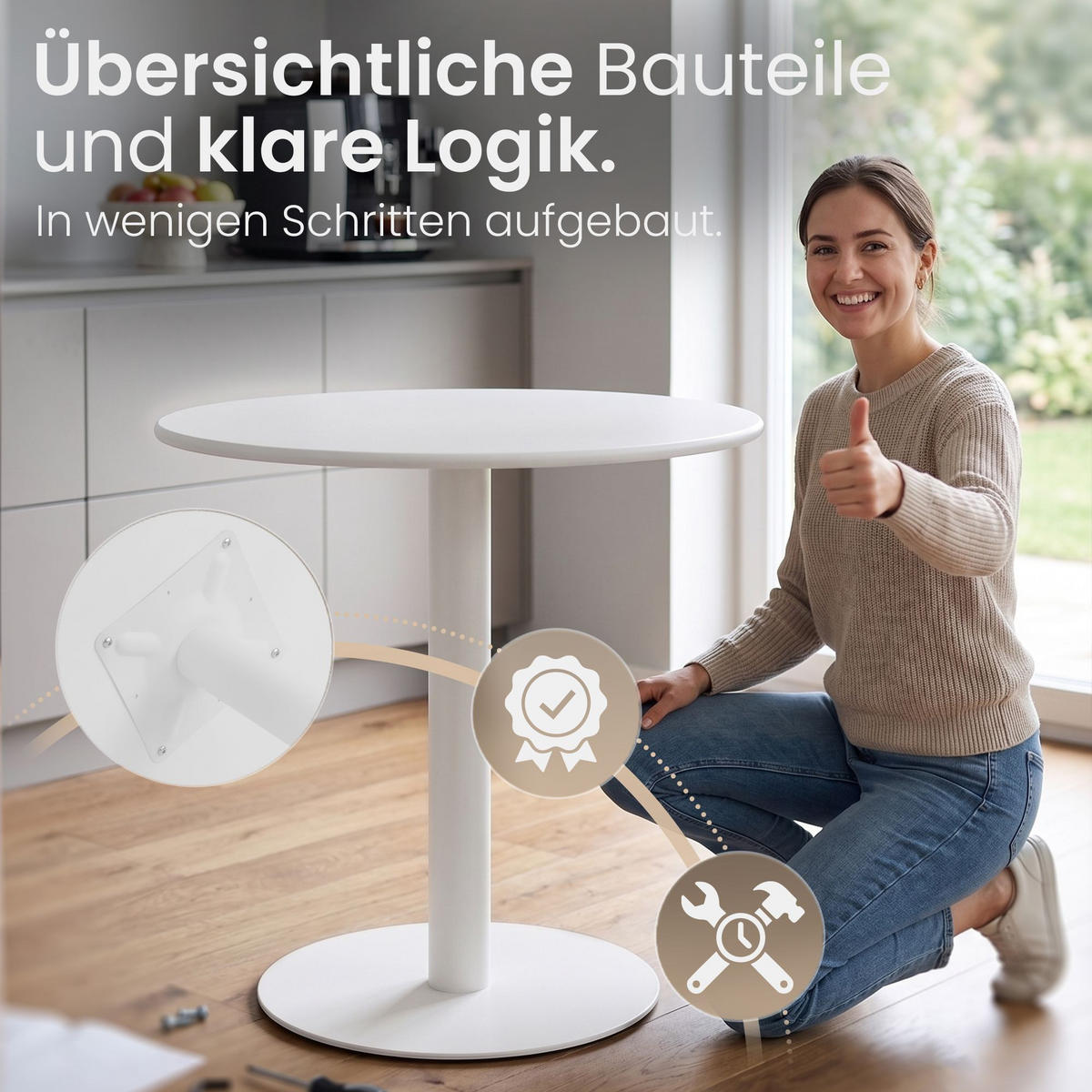 BEISTELLTISCH rund 70 cm Holz Weiß - Weiß, Holz/Metall (70/70/73cm) - CLP
