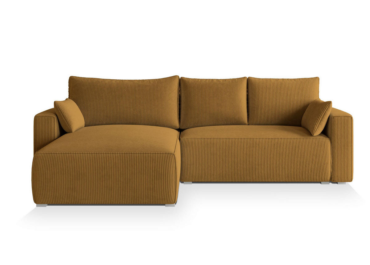 ECKSOFA FORIL P Gelb Kordstoff mit Schlaffunktion - Gelb, Holz (265/178cm) - MASSENO
