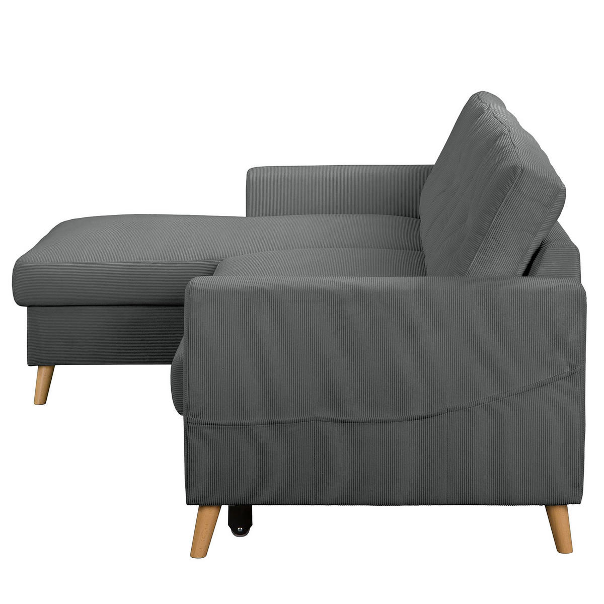 ECKSOFA mit Longchair - Anthrazit/Braun, Holz/Textil (223/148cm) - home24