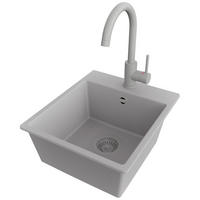 GRANITSPÜLE Riga Easy, 2-er set Grau 38/44 cm 1 Becken + Küchenarmatur 32/20 cm + Ablauf-Set ab 40er Unterschrank - Grau, Kunststoff (38/19/44cm) - Primagran