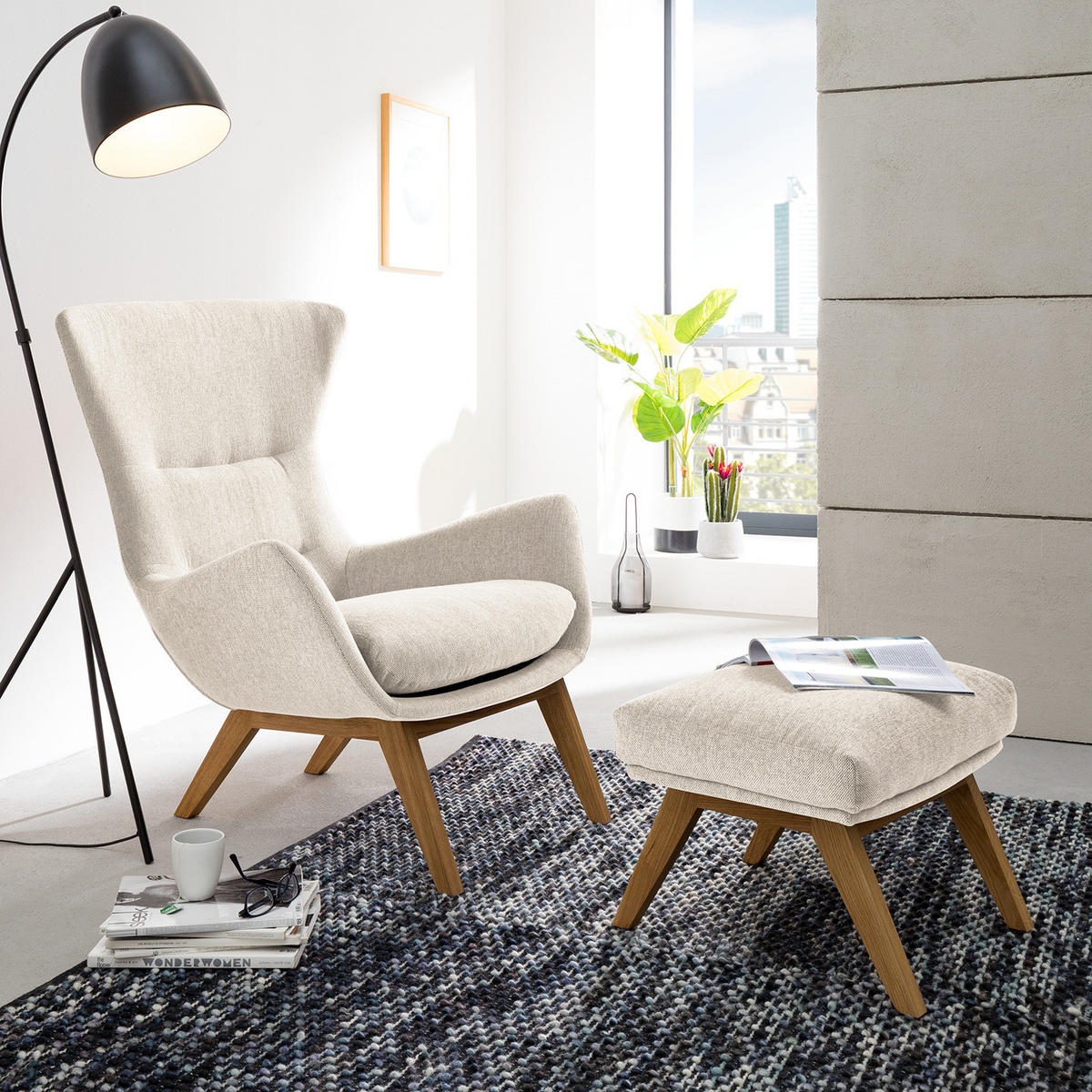 SESSEL mit Holzfüßen - Eichefarben/Beige, Eichenholz/Holz (84/99/96cm) - home24
