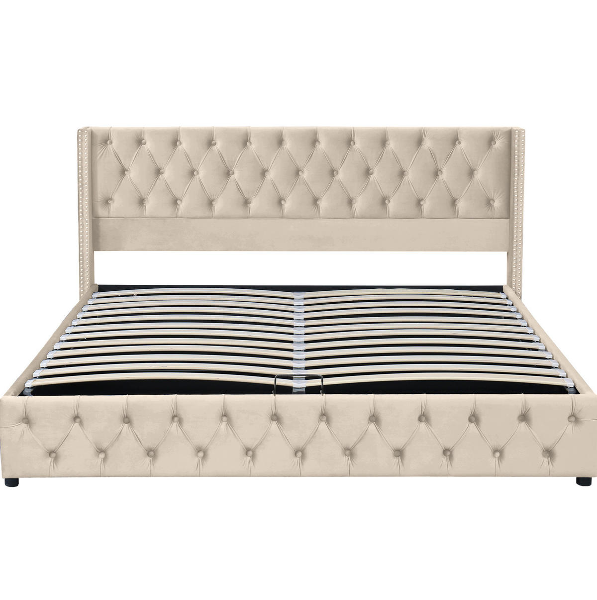 POLSTERBETT aus Samt 160x200 cm Beige mit hydraulischem Bettkasten und Lattenrost - Beige, Textil (160/200cm) - IVMEU