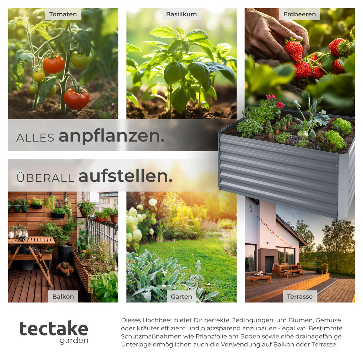 HOCHBEET Salvia,120 x 90 x 57 cm,silber - Silberfarben, Metall (90/57/120cm) - tectake