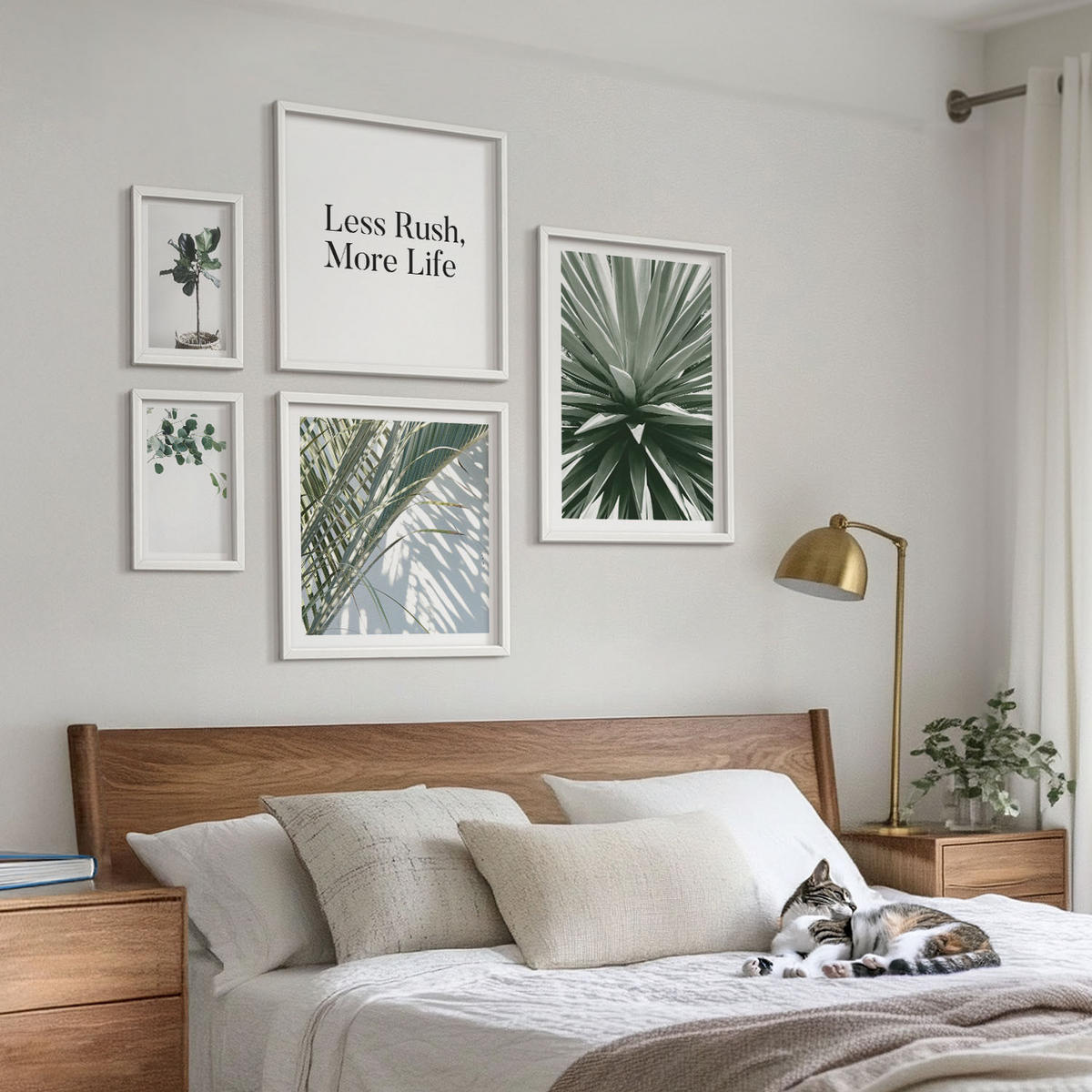 WANDBILDER 5er-Set - 50x50 cm & 20x30 cm & 40x60 cm Weißer Rahmen - Minimalismus mit grünen Pflanzen - Weiß, Kunststoff (40/60cm) - ArtPrintCave