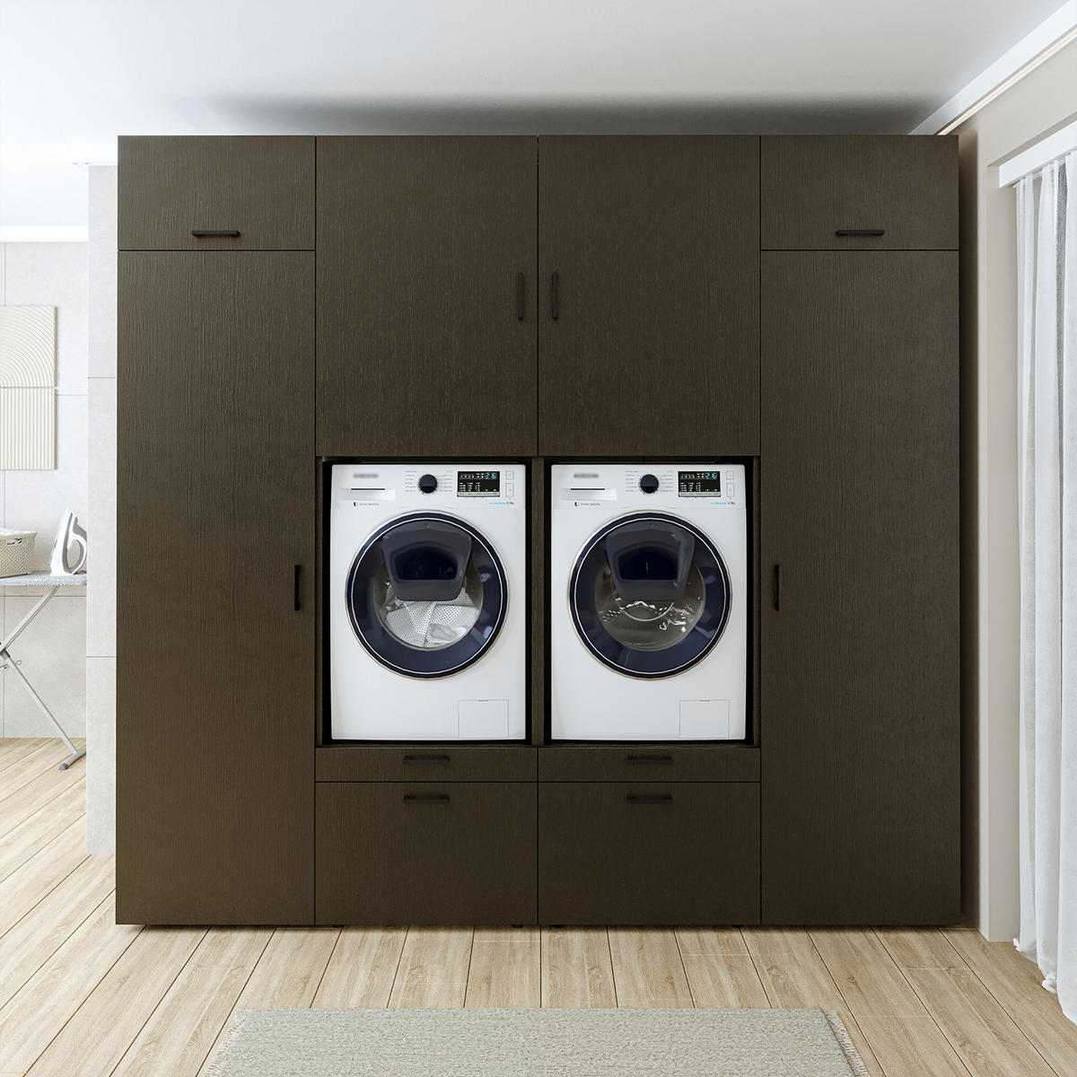 WASCHMASCHINENSCHRANK Serie 2 254cm Breit, 240cm Hoch - Schwarz, Holzwerkstoff (254/240/67cm)