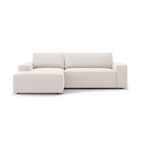 AUSKLAPPBARES-ECKSOFA links mit Container Jodie aus strukturiertem Stoff leichtes beige 3 Sitzplätze - Creme, Textil (246/151cm) - Micadoni
