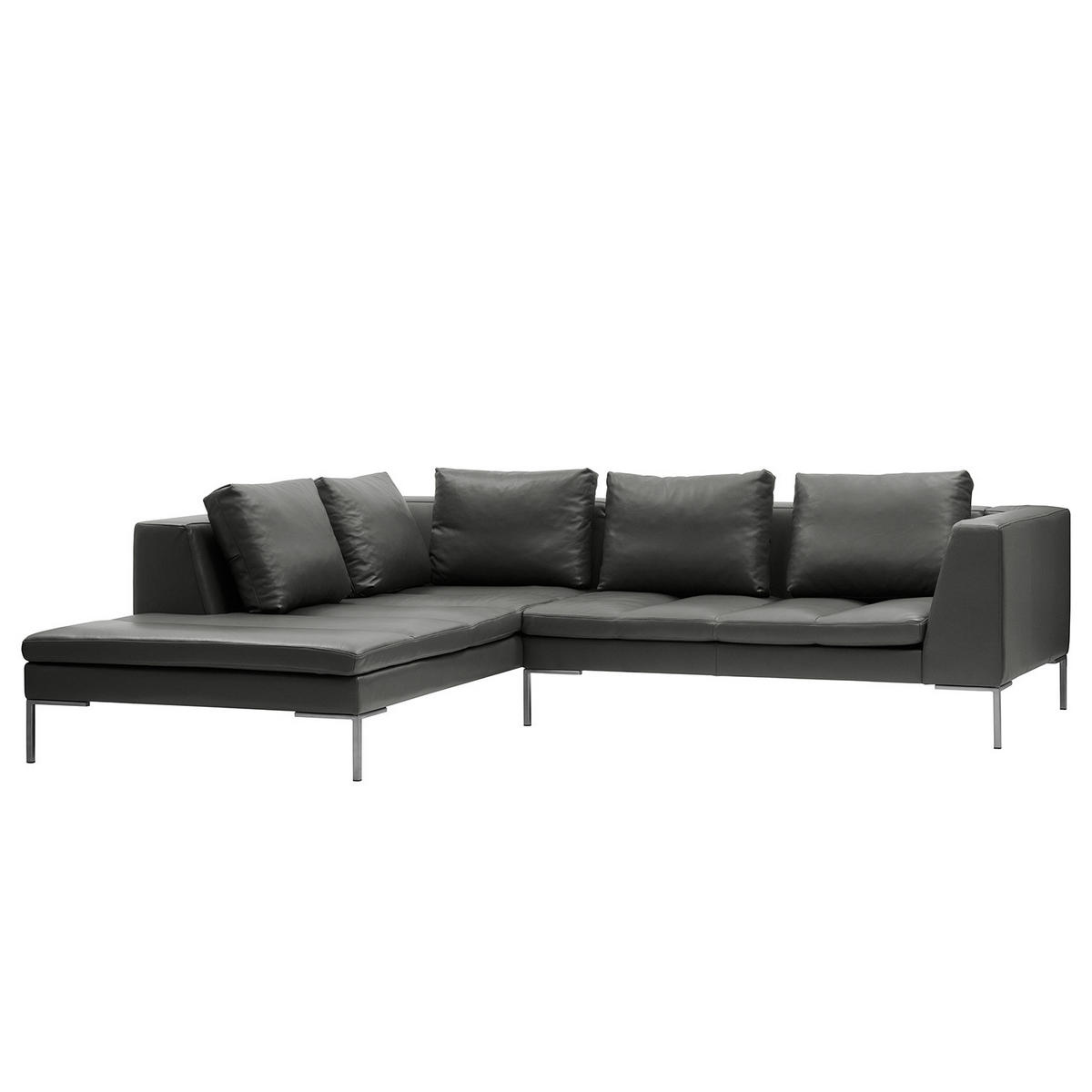 ECKSOFA mit Ottomane - Chromfarben/Grau, Leder/Metall (255/230cm) - home24