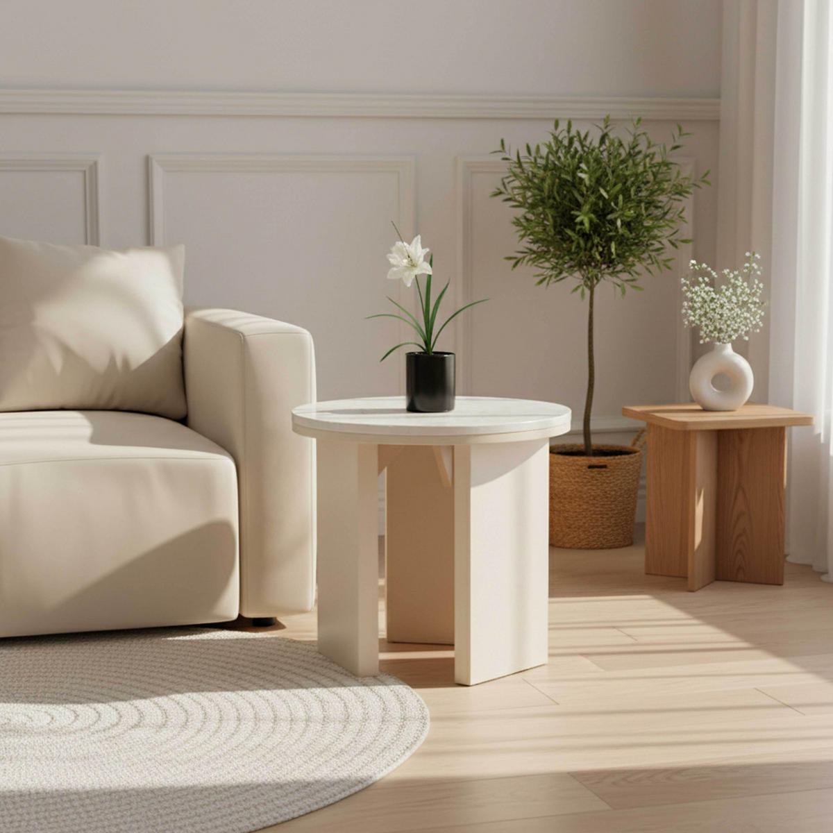 COUCHTISCH, Beige - Weiß, Holz (50/50/45cm) - Oviala