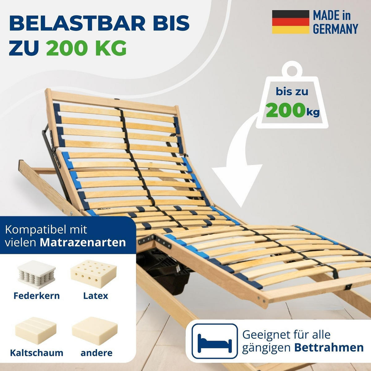 LATTENROST HARMONYFLEX mit Motor, komplett montiert, 90 x 200 cm - Naturfarben, Holz (90/200cm) - Reha-Schlafwelt
