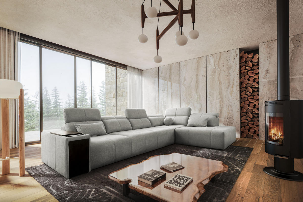 ECKSOFA L-Form Mindy XI Mit Schlaffunktion Und Verstellbarer Rückenlehne Stoff Verita Hellgrau Rechts - Hellgrau, Holz/Textil (350/230cm) - Kaiser Möbel