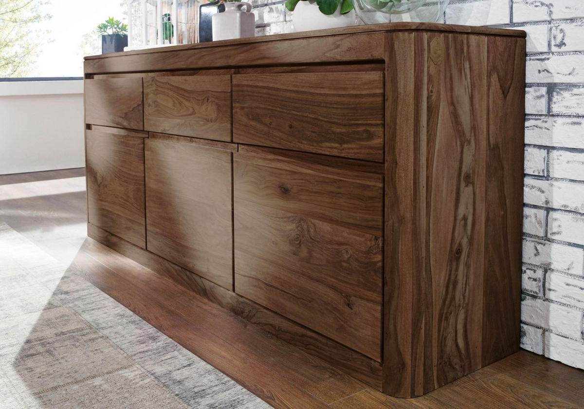 SIDEBOARD Sheesham 185x40x80 rot-braun gebeizt TORONTO #101 - Dunkelbraun, Holz (185/80/40cm) - Massivmoebel24