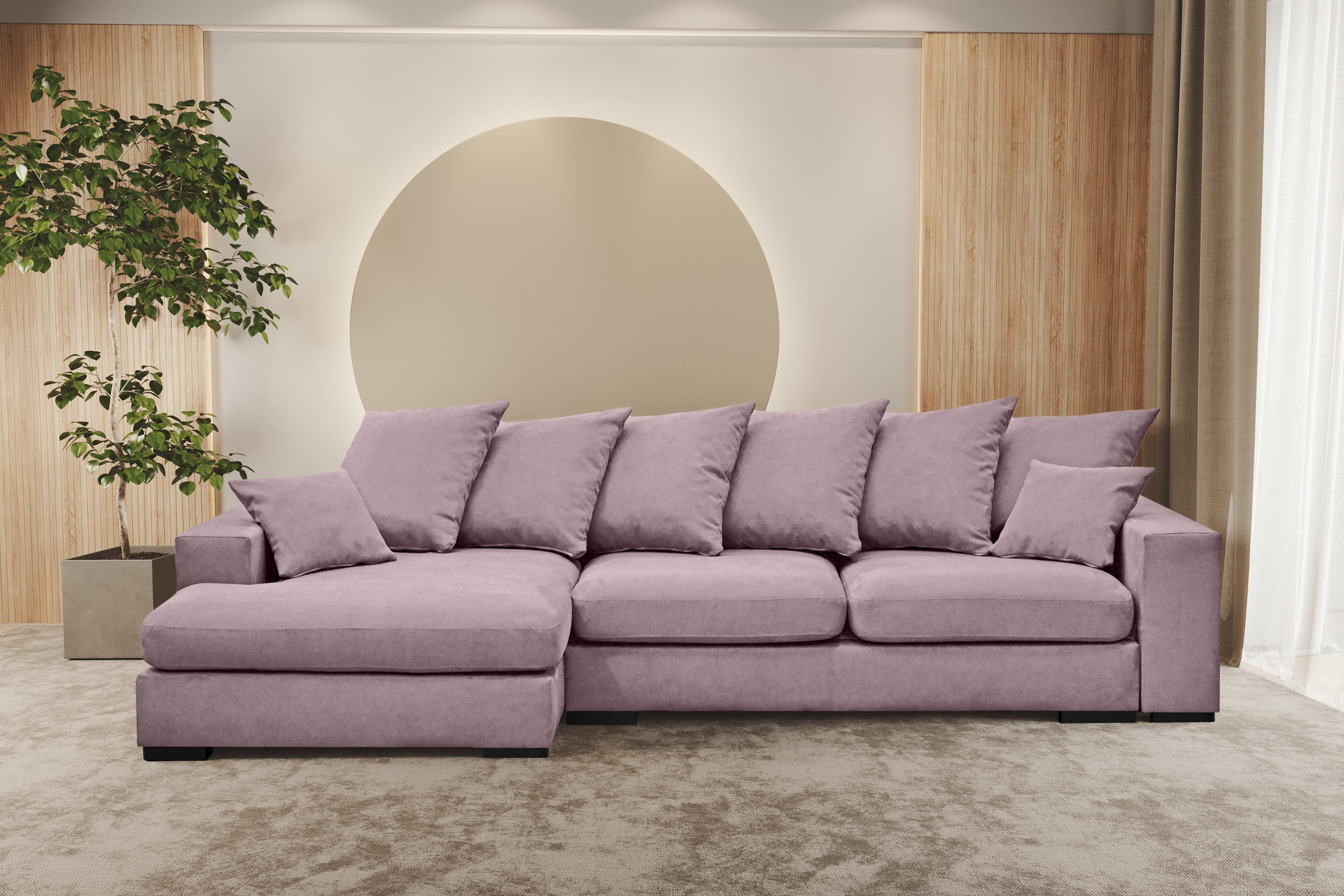 ECKSOFA Mit Schlaffunktion Und Bettkasten Couch L-form Gabon Stoff Riviera Links Lila - Lila, Holz (155/285cm) - Kaiser Möbel