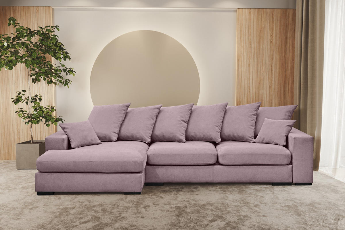 ECKSOFA Mit Schlaffunktion Und Bettkasten Couch L-form Gabon Stoff Riviera Links Lila - Lila, Holz (155/285cm) - Kaiser Möbel
