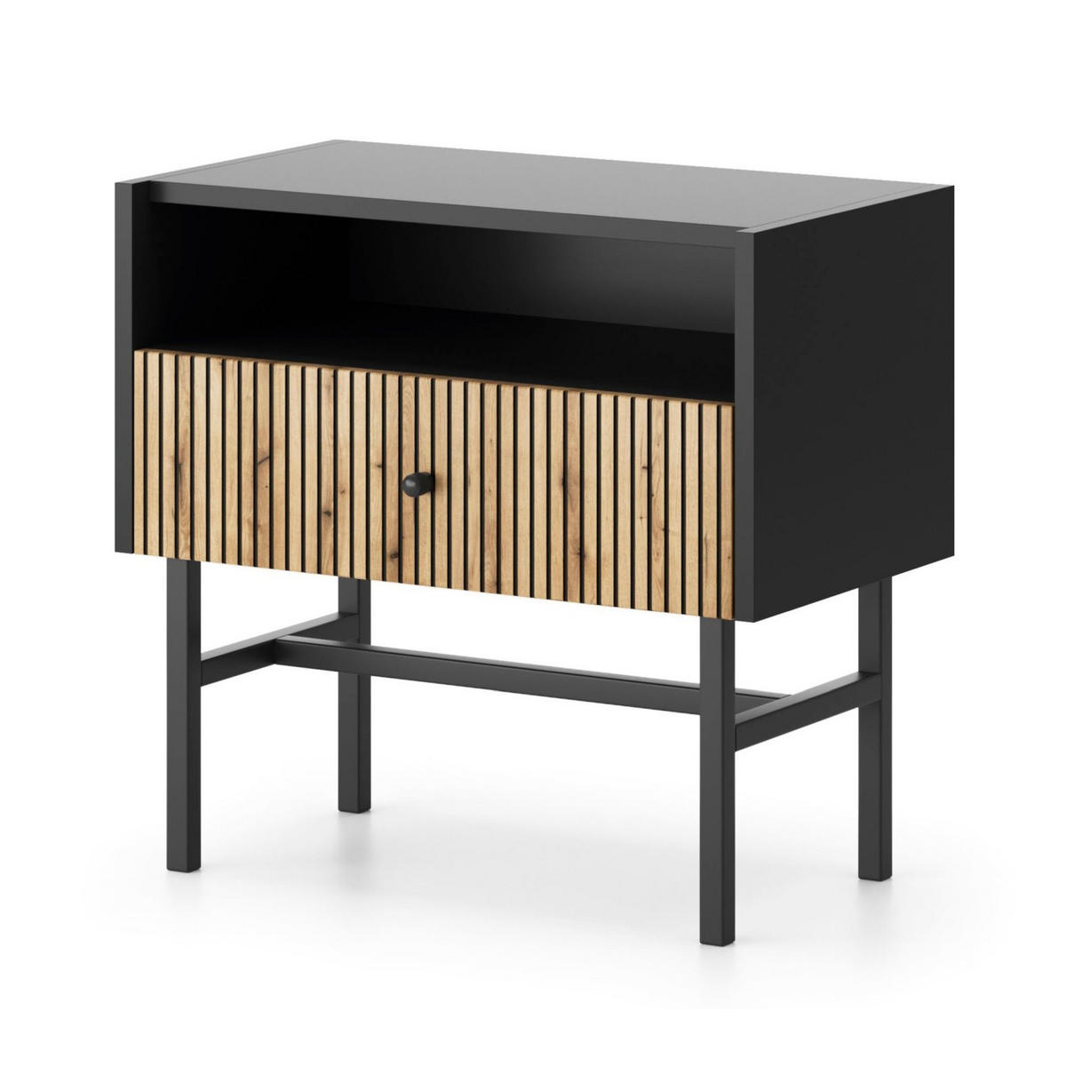 NACHTTISCH Divenos Schwarz / Holzoptik Eiche 54 cm - Eichefarben/Schwarz, Holzwerkstoff/Metall (54.8/52/39cm) - Selsey