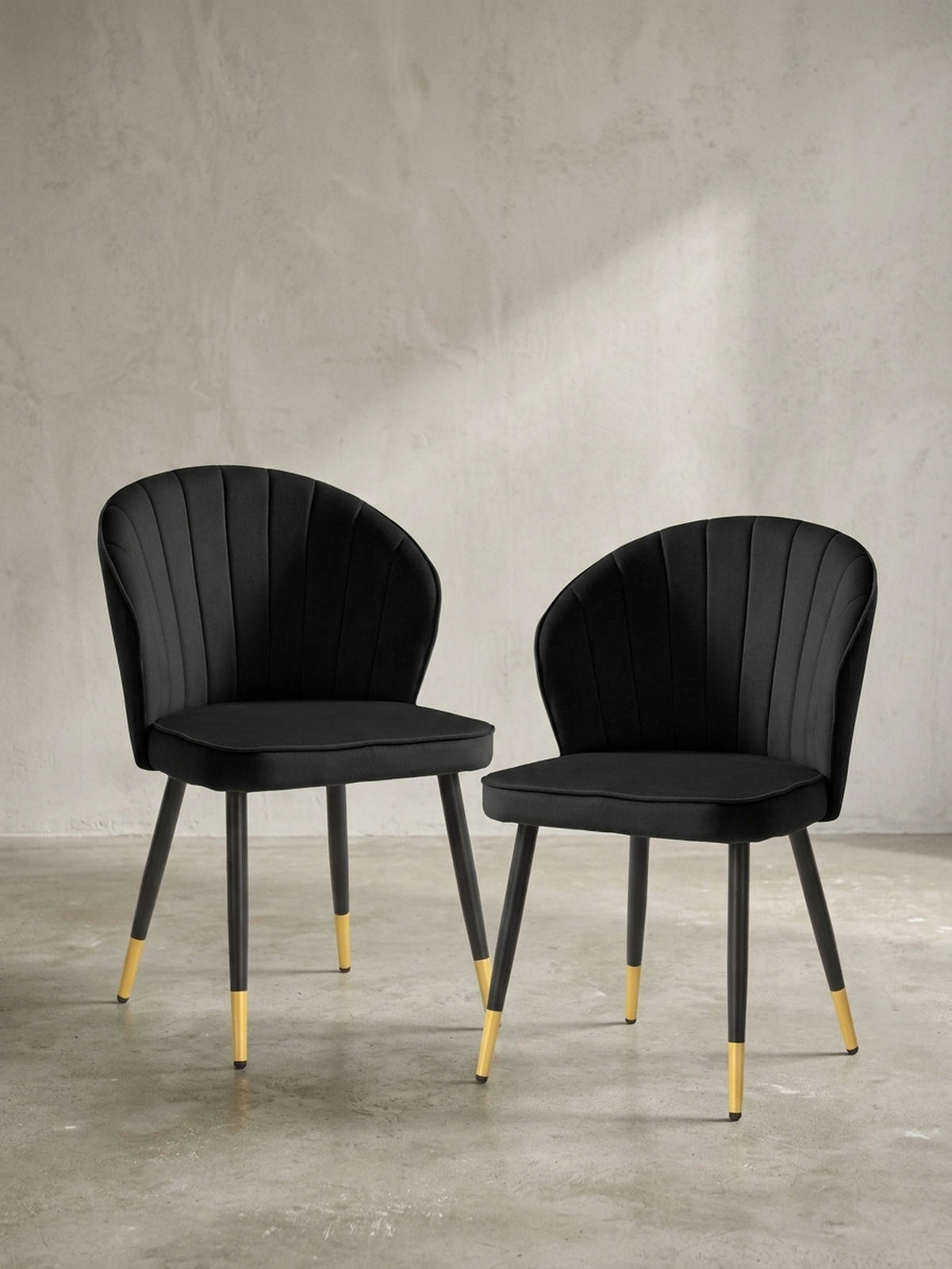 ESSZIMMERSTUHL 2er Set Samtbezug mit Metallgestell Schalenform Skandinavisch gepolstert, Schwarz 53x55x83 cm - Goldfarben/Schwarz, Textil/Metall (53/83/55cm) - KADIMA DESIGN