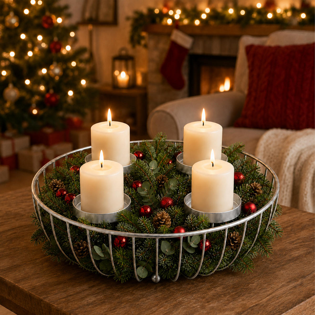 ADVENTSKRANZ Silber Stahl 4 Kerzenhalter 33 cm - Silberfarben, Metall (10cm) - Relaxdays