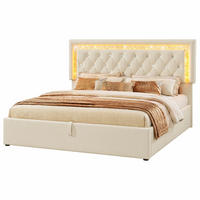 POLSTERBETT 140/200 mit LED, Bettkasten und USB & Type-C in Beige - Beige, Holzwerkstoff/Textil (140/200cm) - EVRYAE