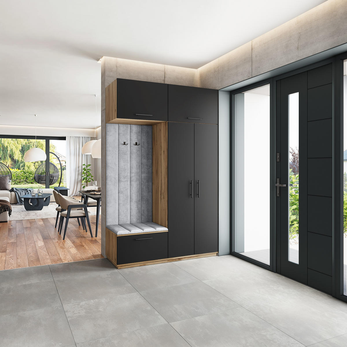 GARDEROBENSCHRANK REMA 150/240/60 cm Modern Eiche Wotan - Eiche Wotan/Schwarz, Holzwerkstoff (150/240/60cm) - MASSENO