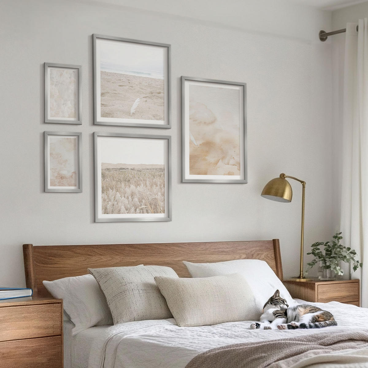 WANDBILDER 5er Set - 50x50 cm & 20x30 cm & 40x60 cm Silberner Rahmen - Modische Pastelltexturen - Silberfarben, Kunststoff (40/60cm) - ArtPrintCave
