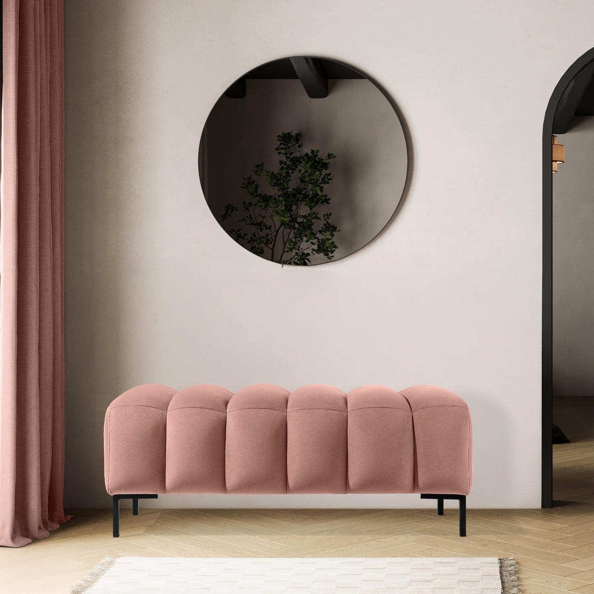 SITZHOCKER Polsterhocker PECCO, Veloursstoff - Beige/Schwarz, Holz/Textil (120/50/50cm) - KONSIMO®