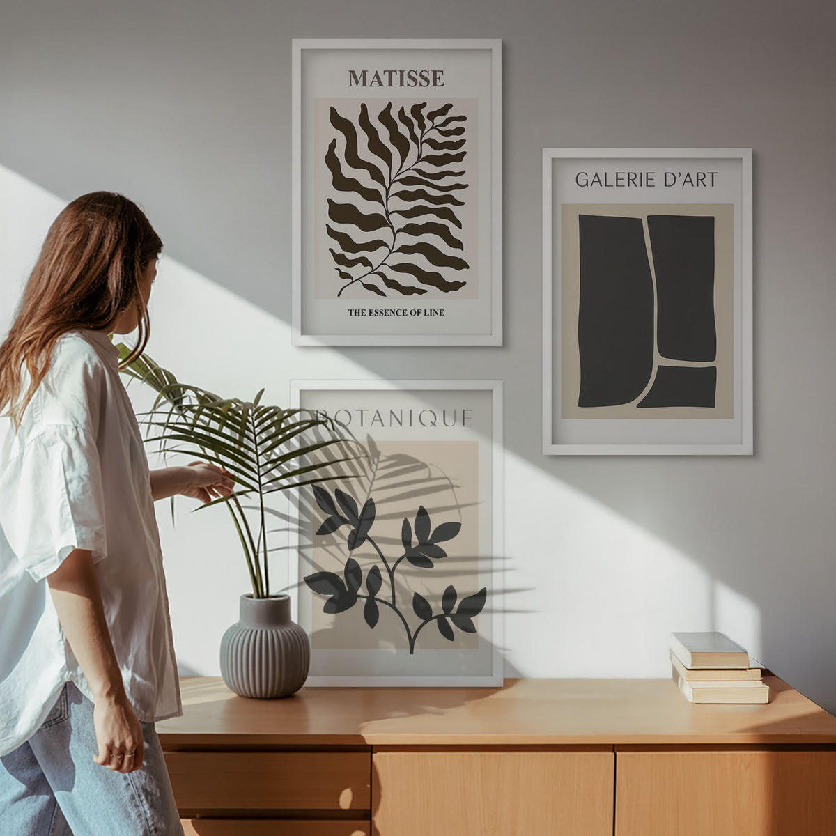 WANDBILDER 3er-Set - 40x60 cm Weißer Rahmen - Minimalistische Pflanzenposter - Weiß, Kunststoff (40/60cm) - ArtPrintCave