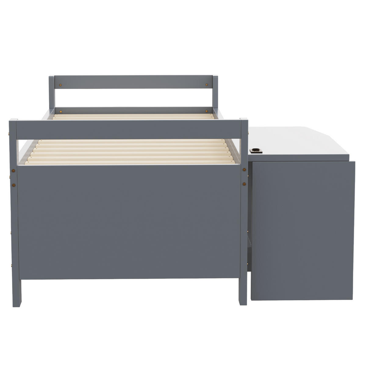 KINDERBETT 90/200 cm mit Schreibtisch, Stauraum und USB-Steckdose, Grau - Grau, Holzwerkstoff (90/200cm) - Redom