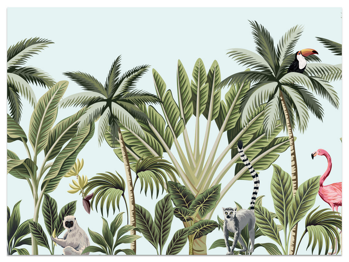 FOTOTAPETE für Schlafzimmer Exotische Tiere Dschungel Flamingo 200x140 - Schwarz/Weiß, Papier (200/140cm) - Muralo