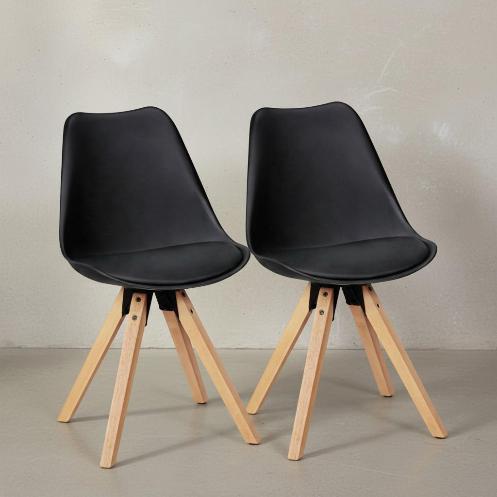 ESSZIMMERSTUHL 2er Set Kunstlederbezug mit Holzgestell Skandinavisch gepolstert, Schwarz 49x52x87 cm - Beige/Schwarz, Holz/Kunststoff (49/87/52cm) - KADIMA DESIGN