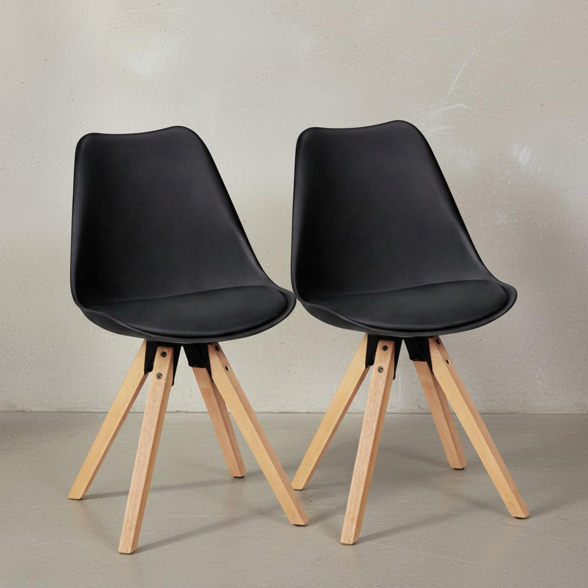 ESSZIMMERSTUHL 2er Set Kunstlederbezug mit Holzgestell Skandinavisch gepolstert, Schwarz 49x52x87 cm - Beige/Schwarz, Holz/Kunststoff (49/87/52cm) - KADIMA DESIGN