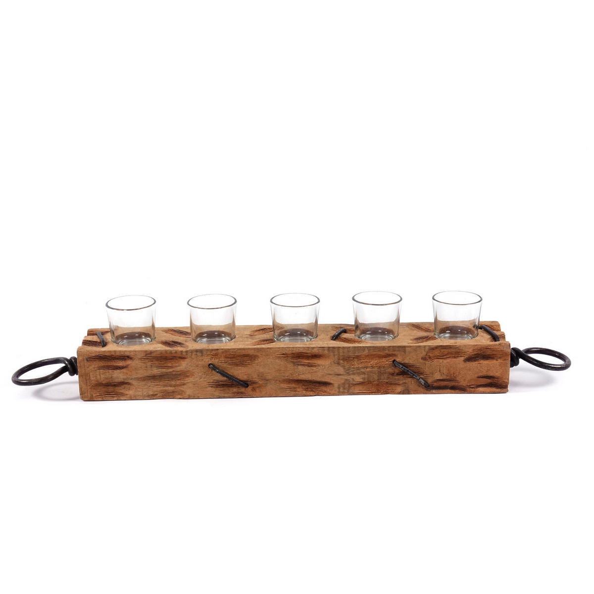 TEELICHTHALTER Burnt 70 Mangoholz, mit Glaseinsatz für 5 Teelichter natur-schwarz - Naturfarben, Holz (70/12/9cm) - CREEDWOOD
