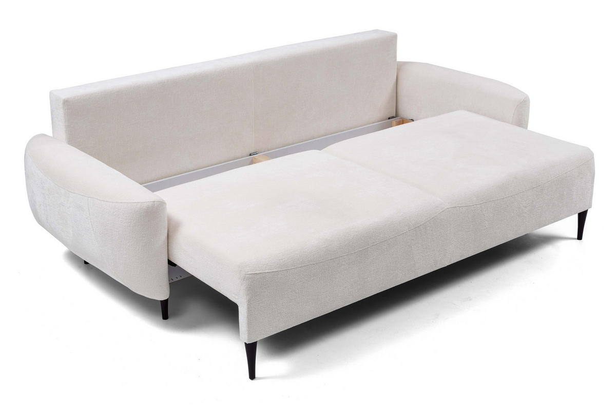 SOFA BOHO Mit Schlaffunktion Und Bettkasten, Wellenfederung, PUR-Schaum, Holzfüße, lose Rückenkissen, freistehend, 244x102x92 cm Cream - Creme, Holz/Textil (244/92/102cm) - DomoHome