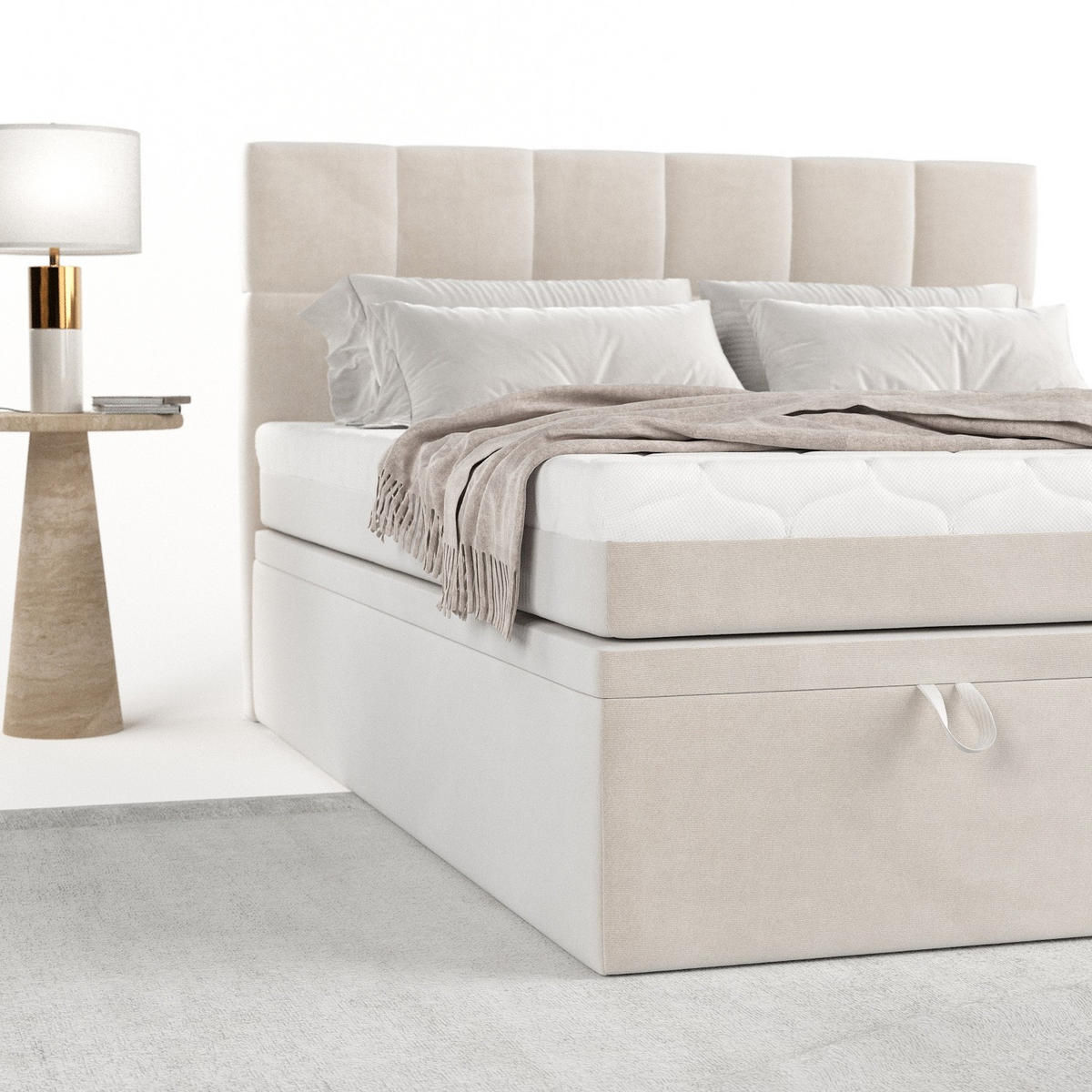 BOXBETT Elano 200/200 cm Creme im Paros Stoff - Creme/Schwarz, Holz/Holzwerkstoff (200/200cm) - AltaBeds