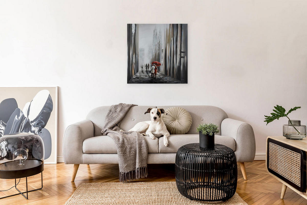ÖLGEMÄLDE 80/80 cm - Schwarz/Grau, Holz/Textil (1.6/80cm) - KUNSTLOFT