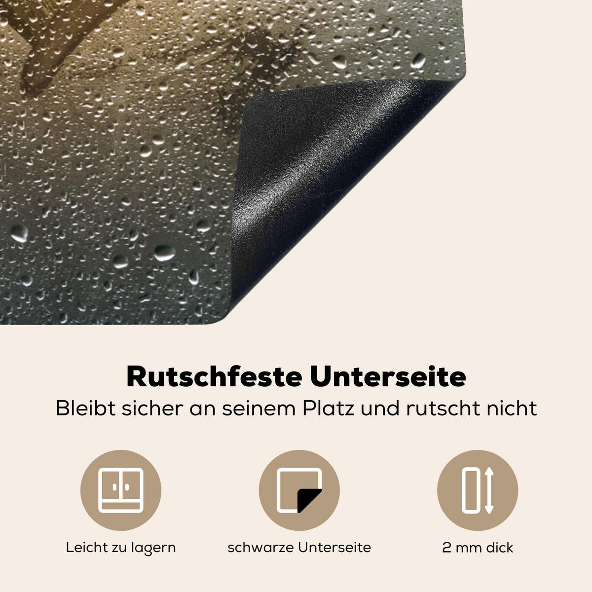 HERDABDECKPLATTE Herz - Kondenswasser - Wasser - 3D Ceranfeldabdeckung 85x52 cm - Grau, Kunststoff (85/52/0.2cm) - MuchoWow