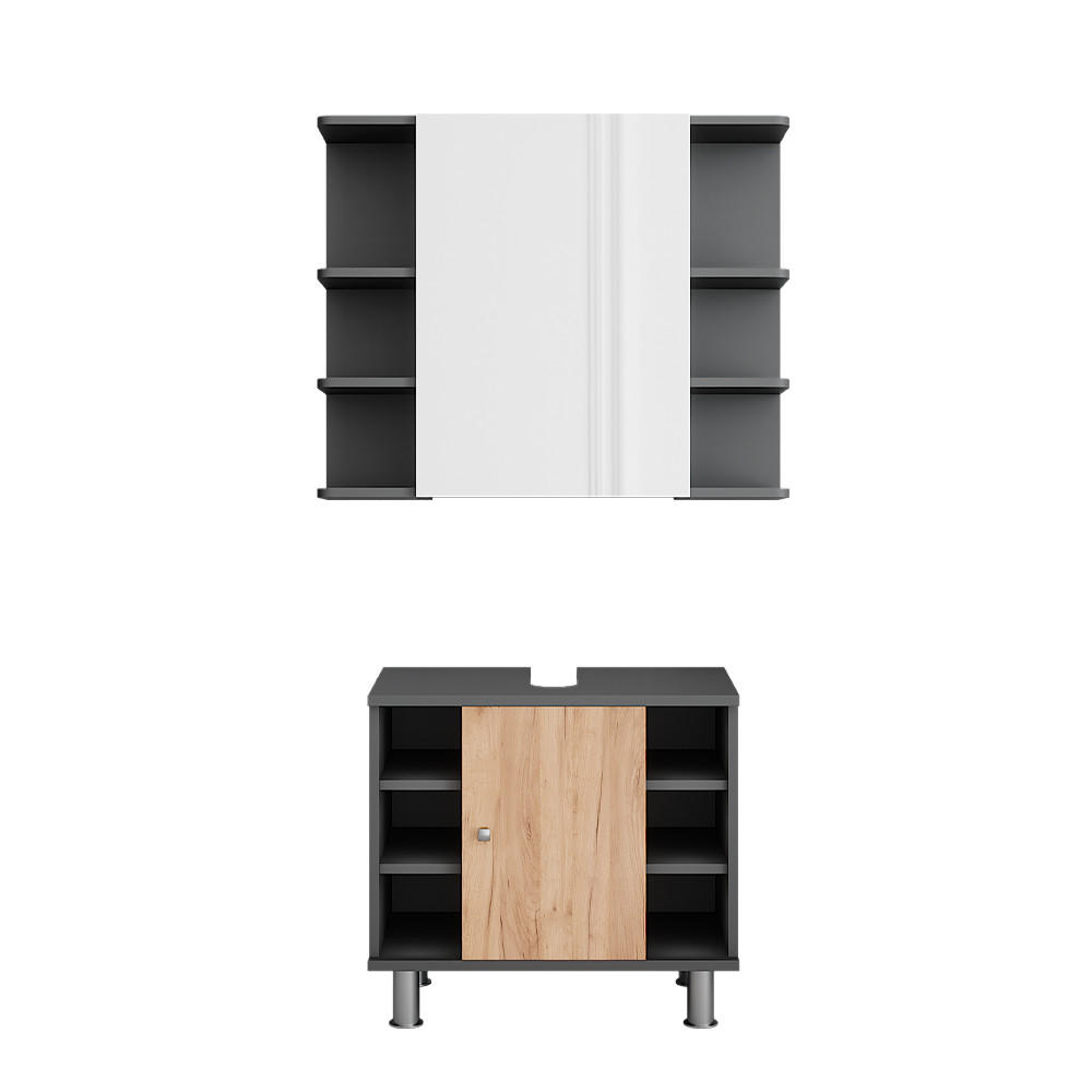 KOUPELNOVÝ NÁBYTEK Fynn Antracit/zlatý dub - medově dubová/antracitová, kompozitní dřevo (60/54/32cm) - Vicco