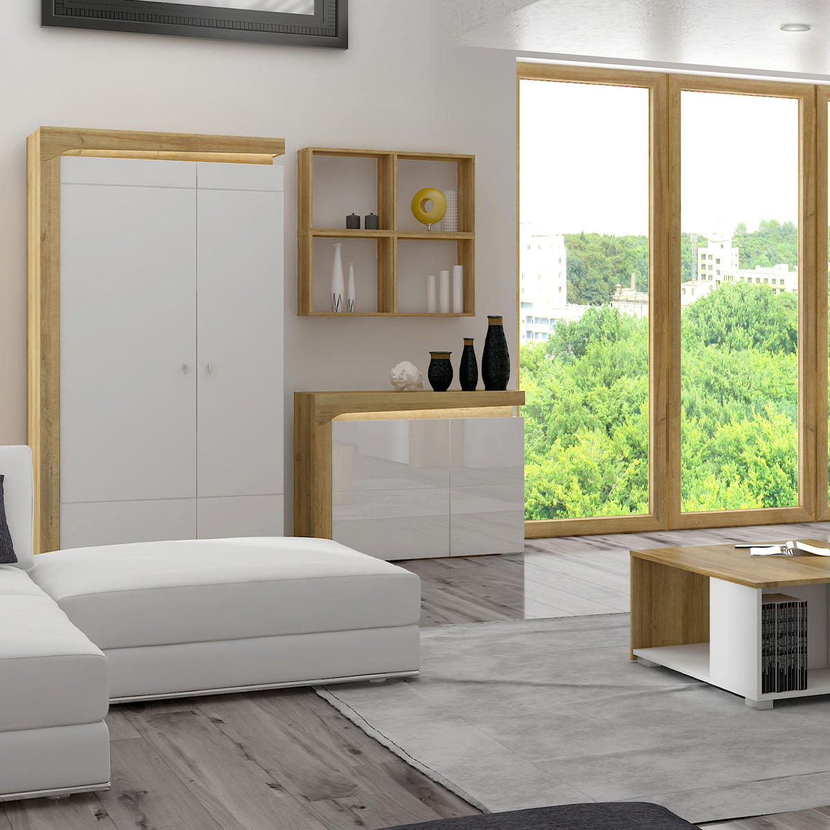 SKŘÍŇ 2DVEŘOVÁ Teo Bílá a dřevo - bílá, kompozitní dřevo (102/197/56cm) - Petits-meubles