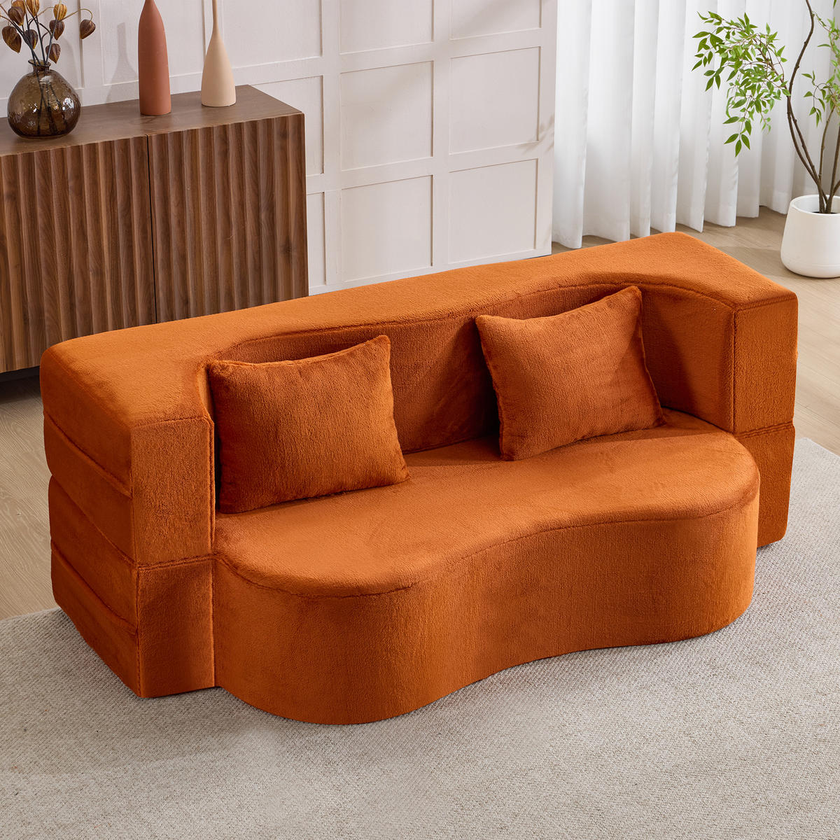 2-SITZER SCHLAFSOFA Mikrofaser Orange mit Klappfunktion und 2 Kissen - Orange, Textil (180/70/110cm) - WISHDOR