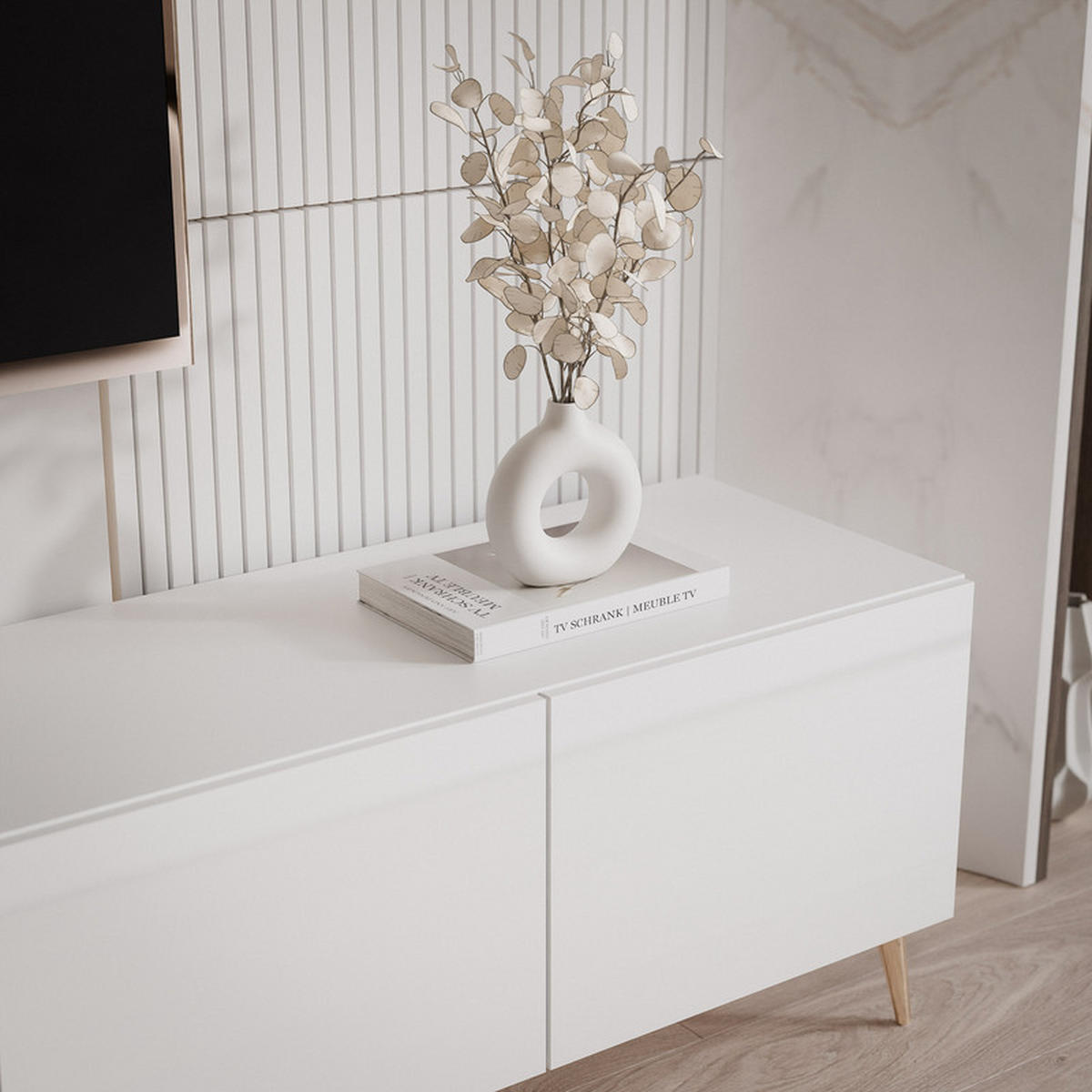 TV skrinka ANGEL biela lesklá stojaca s LED osvetlením 300 cm - biela, kompozitné drevo (300/49/40cm) - Idohome