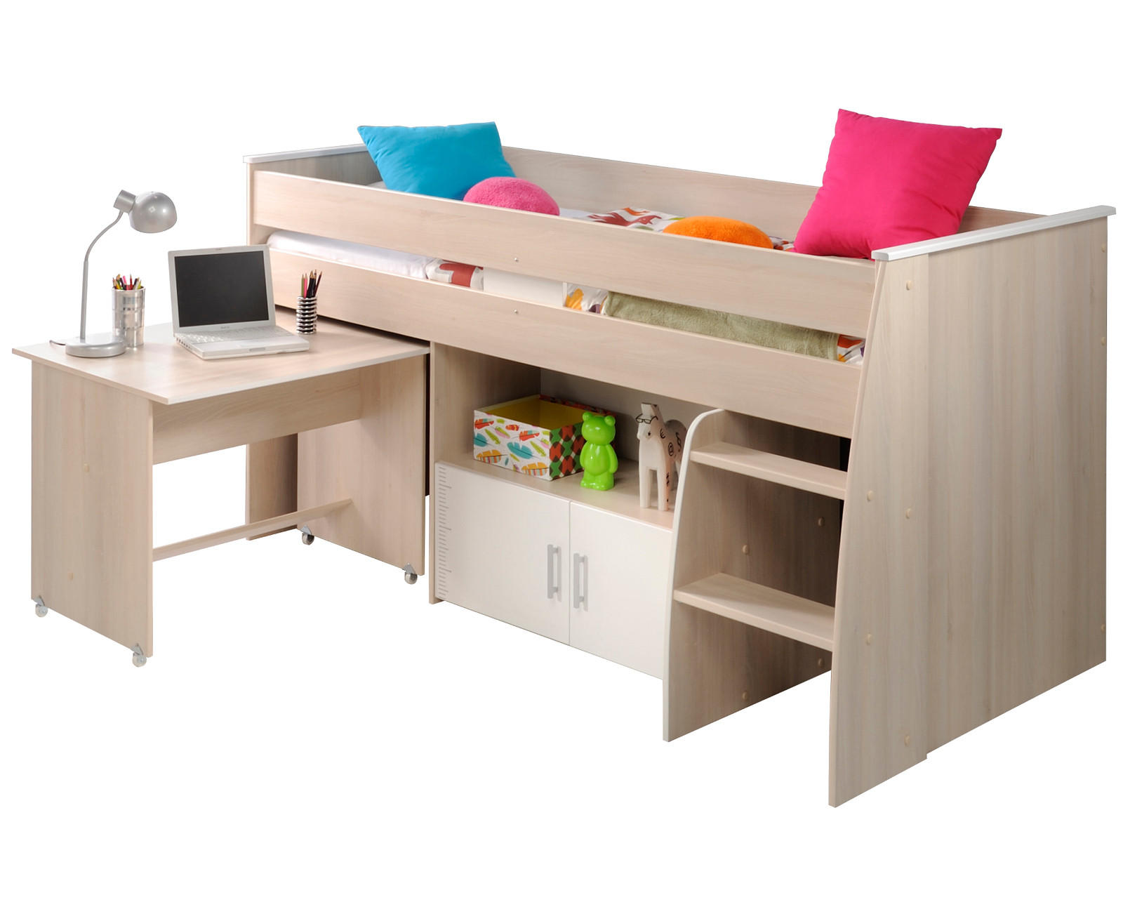 Parisot Meuble Hochbett Akazie, Weiß 90x200 cm