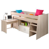 HOCHBETT Jugendzimmer mit Schreibtisch ausziehbar Bett 90 x 200 - Silberfarben/Weiß, Holz/Kunststoff (90/200cm) - Parisot Meuble