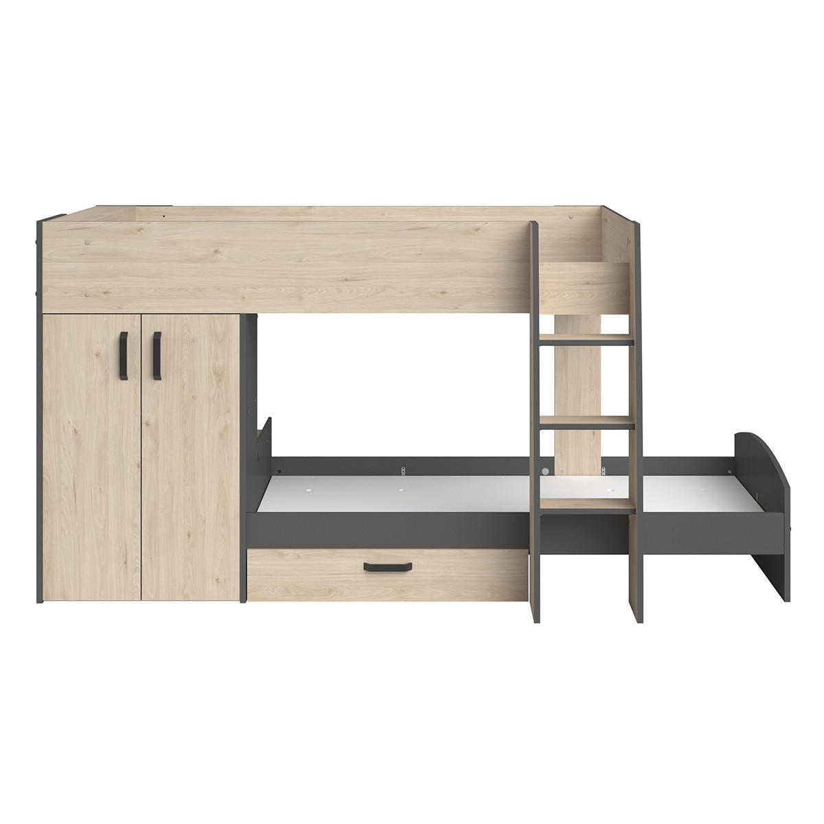 ETAGENBETT Eiche- und Graudekor mit Stauraum 90x200 - Stim - Apfelbaumfarben, Holzwerkstoff (90/200cm) - Calicosy