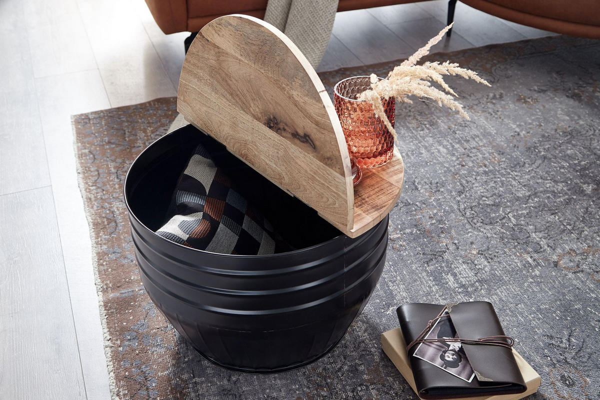 COUCHTISCH Mango Massivholz Industrial Stil mit Stauraum handgefertigtes Unikat - Schwarz, Holz/Metall (60/60/41cm) - KADIMA DESIGN