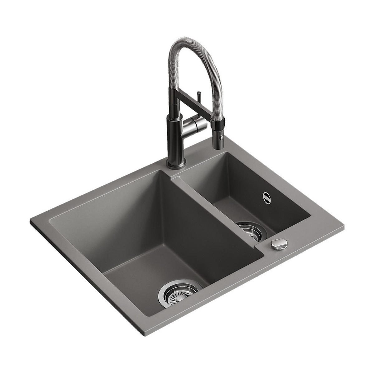 SPÜLBECKEN Prag Beton 58 x 50 cm mit 2 Spülen - Grau, Keramik (58/28/50cm) - Bergstroem