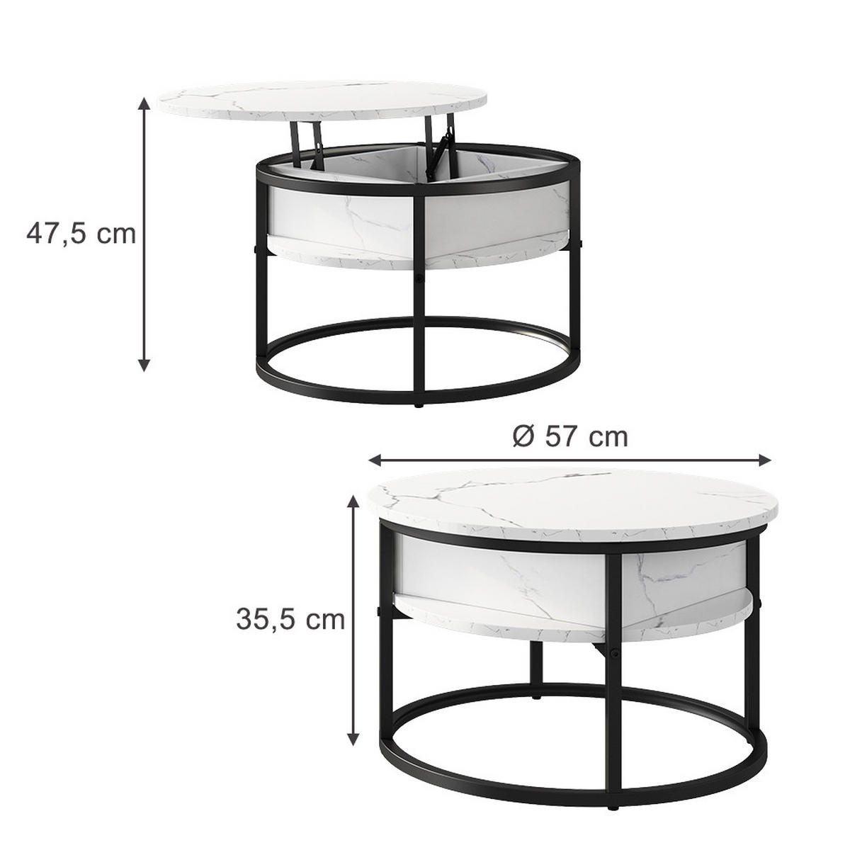 COUCHTISCH Marlo Marmor Weiß 57 x 57 cm - Weiß, Holzwerkstoff (57/57/47.5cm) - Vicco