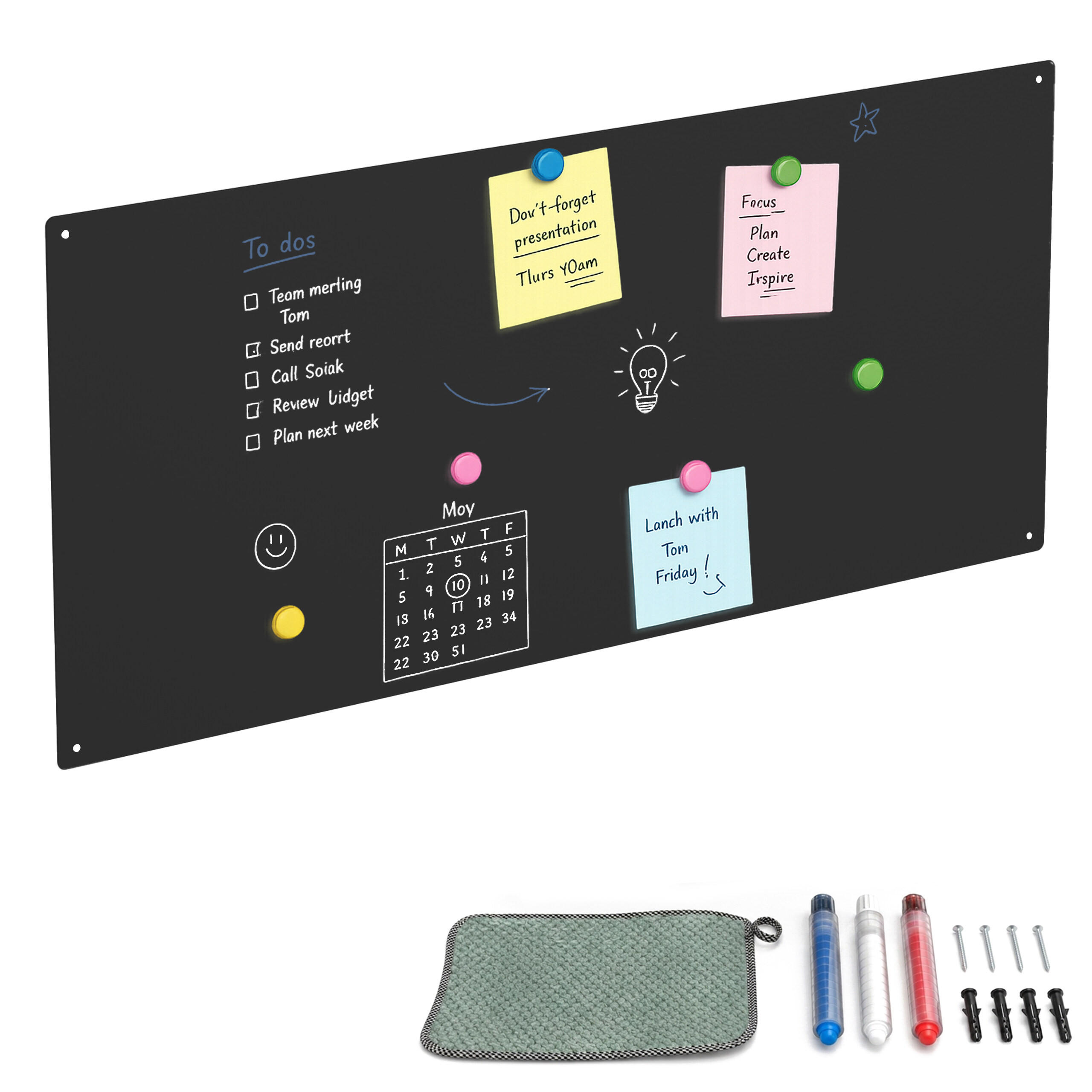 MAGNETTAFEL Schwarz Stahl beschreibbar 70x30 cm - Schwarz, Metall (70/30/0.1cm) - Relaxdays