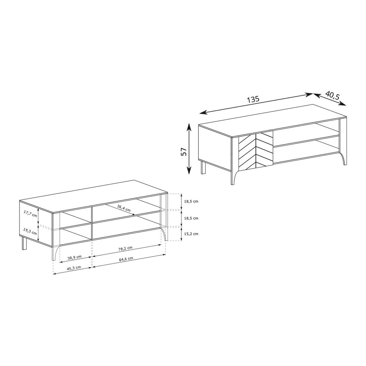 TV-LOWBOARD Malumi MM-6 135 x 57 x 40,5 cm Schwarz Paintflow - Schwarz, Holzwerkstoff/Metall (135/57/40.5cm) - Koseto