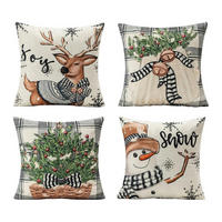 KISSENBEZUG 45 x 45 cm 4er Set Leinen Weihnachten Weiß und Grau - Multicolor, Textil (1/1cm)