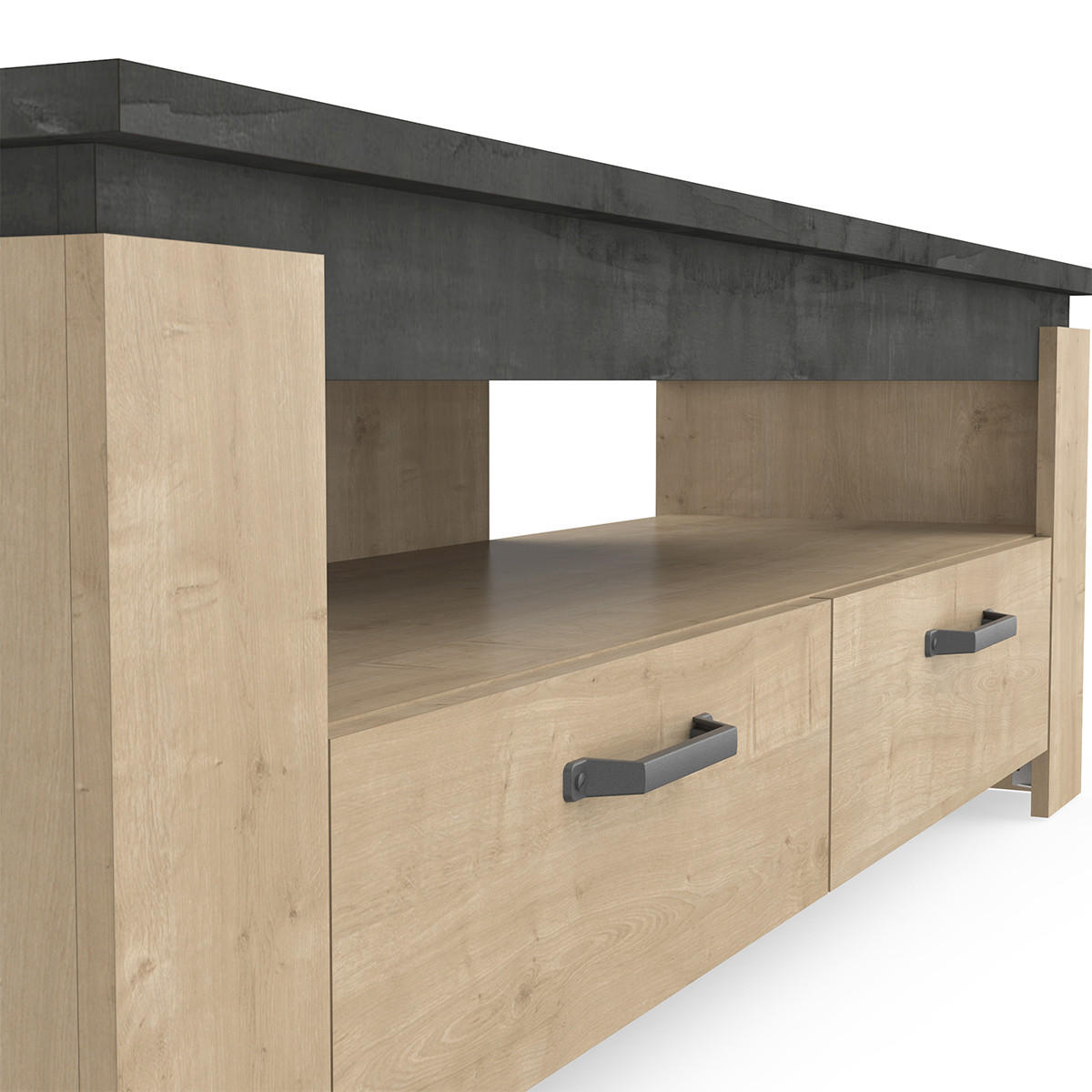 TV-MÖBEL mit 2 Schubladen, Eiche und Anthrazitgrau Dekor Austin - L140 cm - Apfelbaumfarben, Holzwerkstoff (42/47/140cm) - Calicosy
