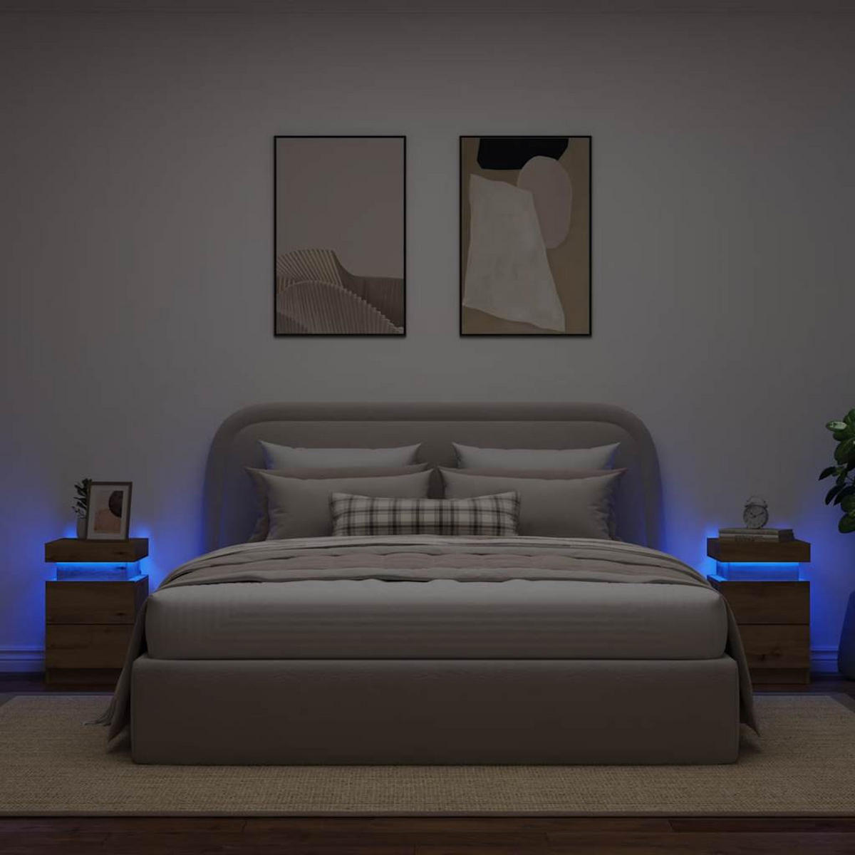 LED-NACHTTISCHE 2Er Set Artisan-Eiche 35/39/55 Cm Holzwerkstoff - Braun, Holzwerkstoff (39/55/35cm) - vidaXL
